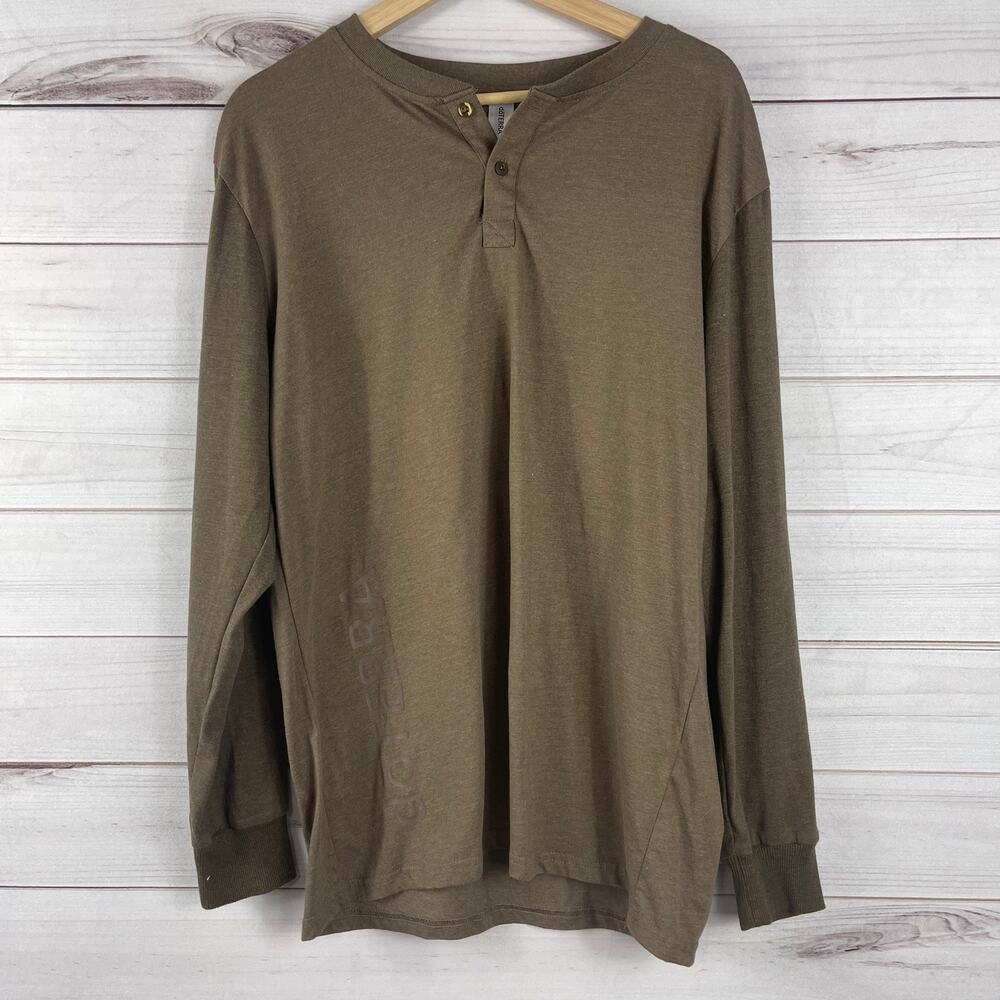 Doterra‎ Henley Shirt Brown Mens Large L Long Sleeve Polyester Viscose Blend